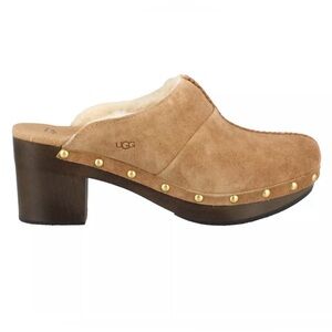 UGG Chestnut Brown Suede Kassi Sherpa Lined Slip On Clogs Heels Size 6
